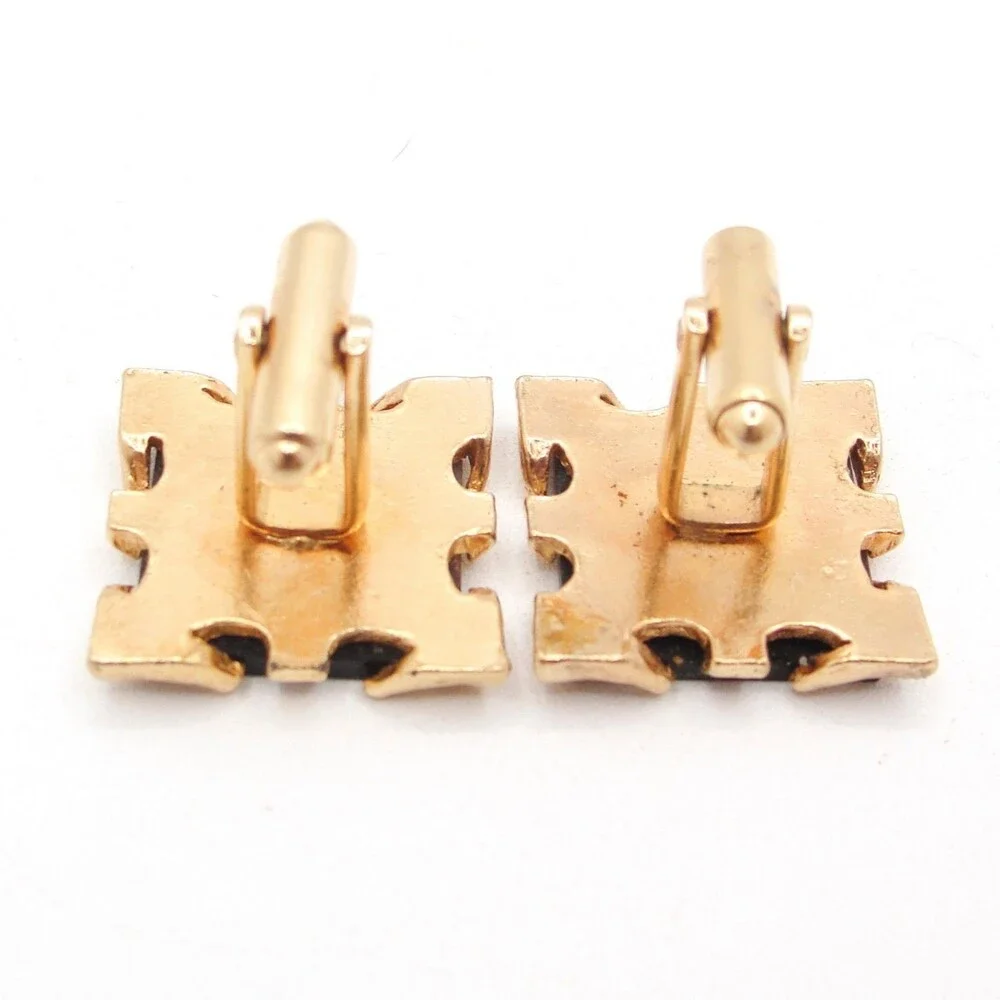 Vintage Simmons Karatclad Tigers Eye Black Onyx Square Cufflinks Modernist MCM
